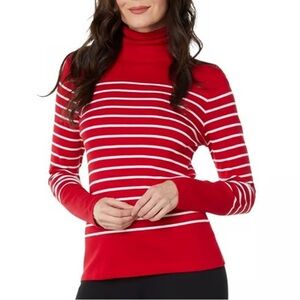Vineyard Vines Red & White Striped Turtleneck, Large